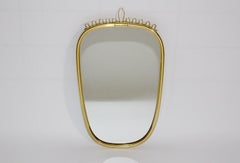 Mid Century Modern Vintage Oval Brassed White Wall Mirror Ornaments 1960 Austria