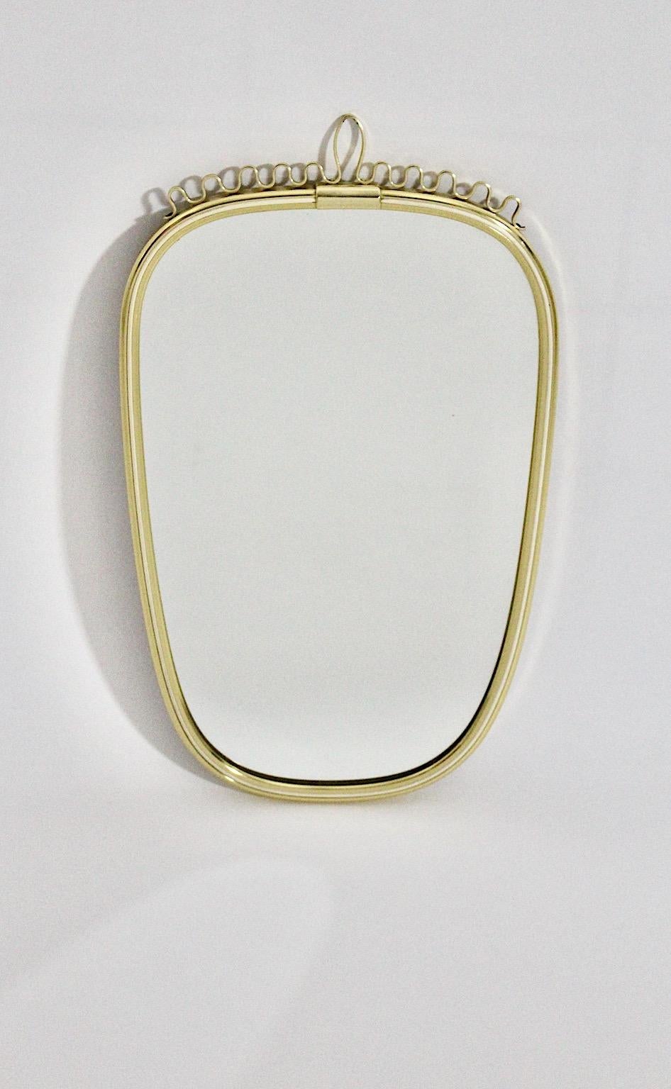 Mid-Century Modern Mid Century Modern Vintage Oval Brassed White Wall Mirror 1960s Austria For Sale