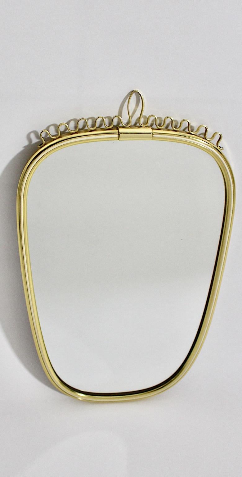 German Mid Century Modern Vintage Oval Brassed White Wall Mirror 1960s Austria For Sale