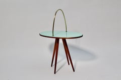 Mid-Century Modern Vintage Oval Cherry Brass Green Glass Side Table 1950s Italy