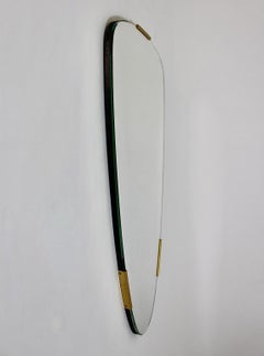 Mid Century Modern Vintage Oval Floor Mirror Frameless Brass Clasps 1950s Italy