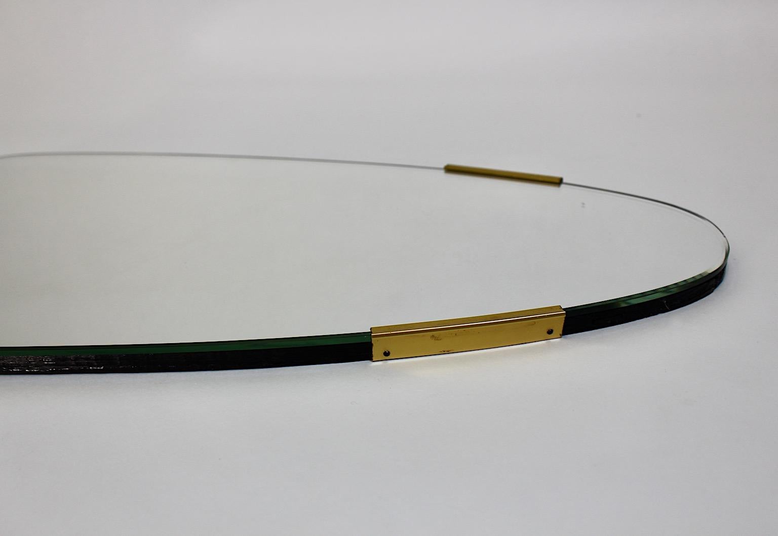 Mid-Century Modern Mid Century Modern Vintage Oval Floor Mirror Frameless Brass Clasps 1950s Italy For Sale