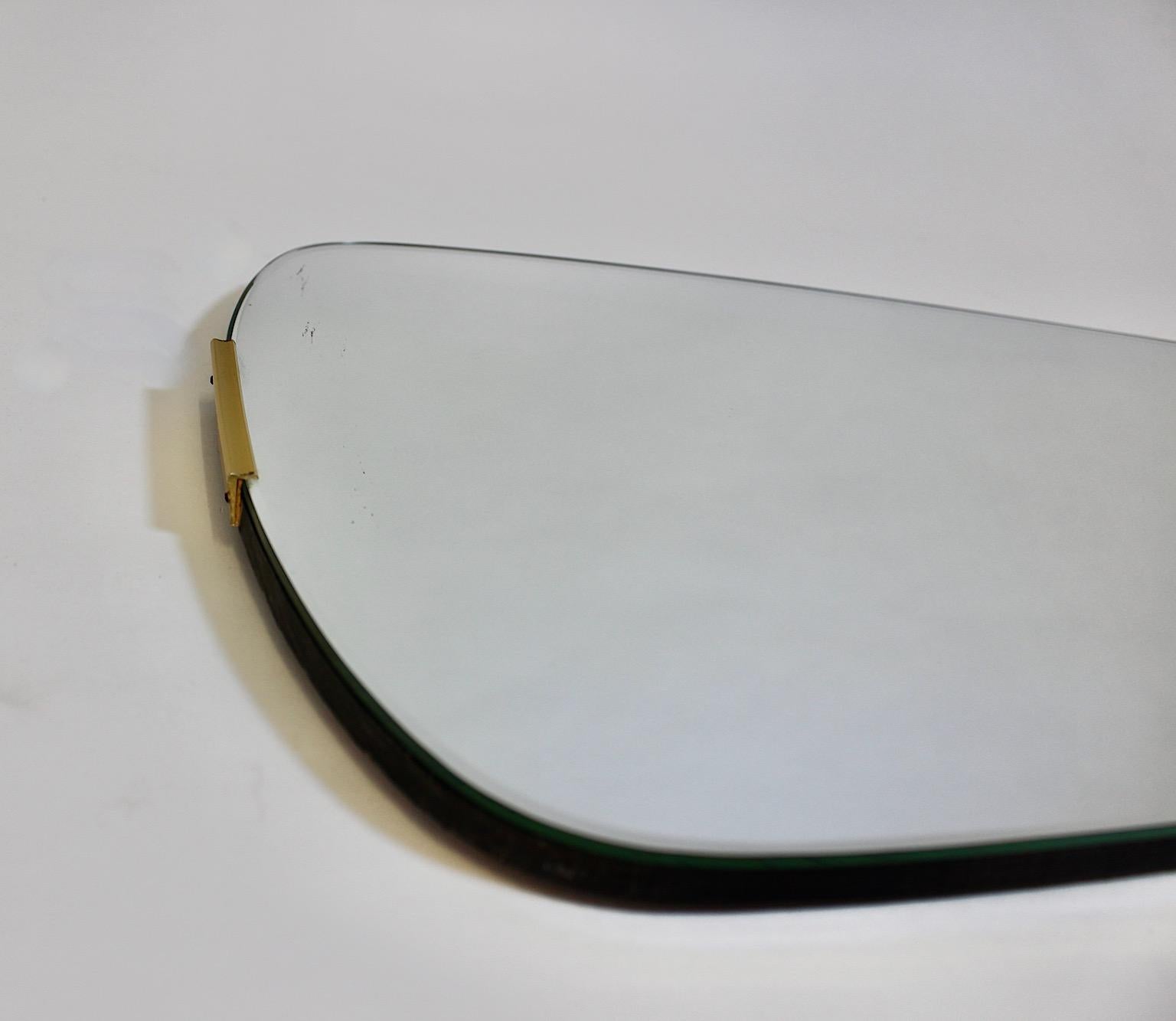 Italian Mid Century Modern Vintage Oval Floor Mirror Frameless Brass Clasps 1950s Italy For Sale