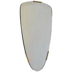 Mid Century Modern Vintage Oval Floor Mirror Frameless Brass Clasps 1950s Italy