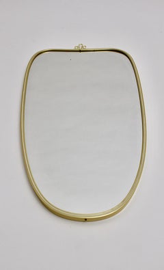 Modernist Vintage Oval Golden Metal Wall Mirror 1950s Italy