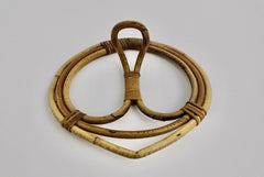 Mid-Century Modern Vintage Oval Rattan Solo Hook Coat Rack 1950s Italy