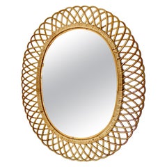 Ovaler Vintage-Wandspiegel mit Sonnenschliff aus Rattan, Italien, 1960er Jahre, Moderne der Mitte des Jahrhunderts