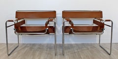 Mid-Century Modern Vintage Pair Brown Wassily Chairs Marcel Breuer Stendig Italy