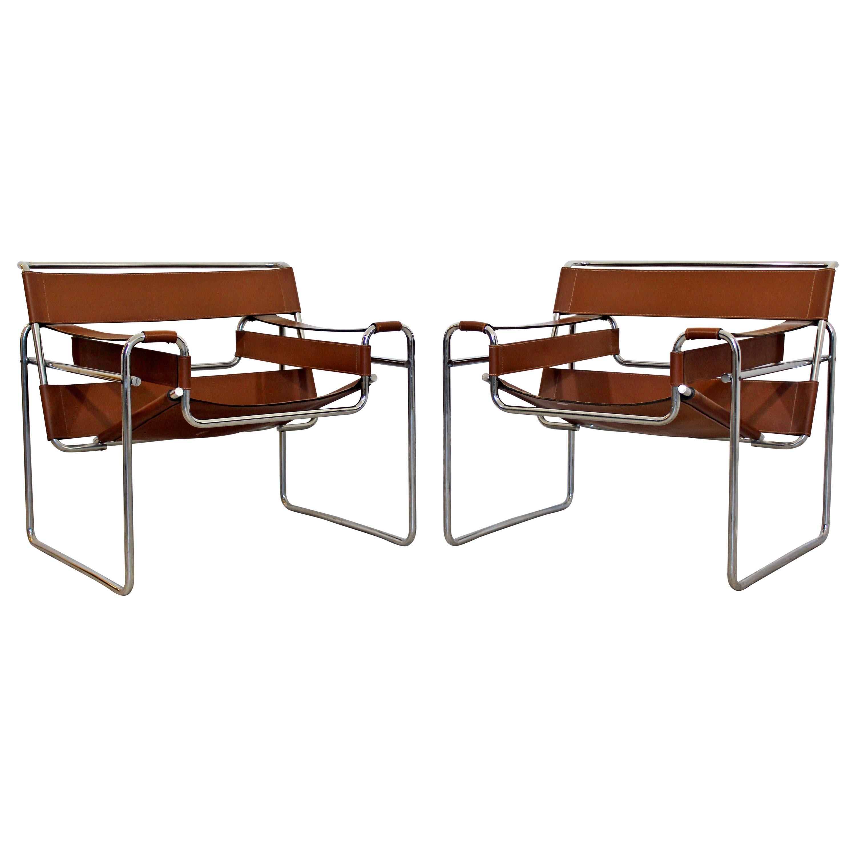 Mid-Century Modern Vintage Pair Brown Wassily Chairs Marcel Breuer Stendig Italy