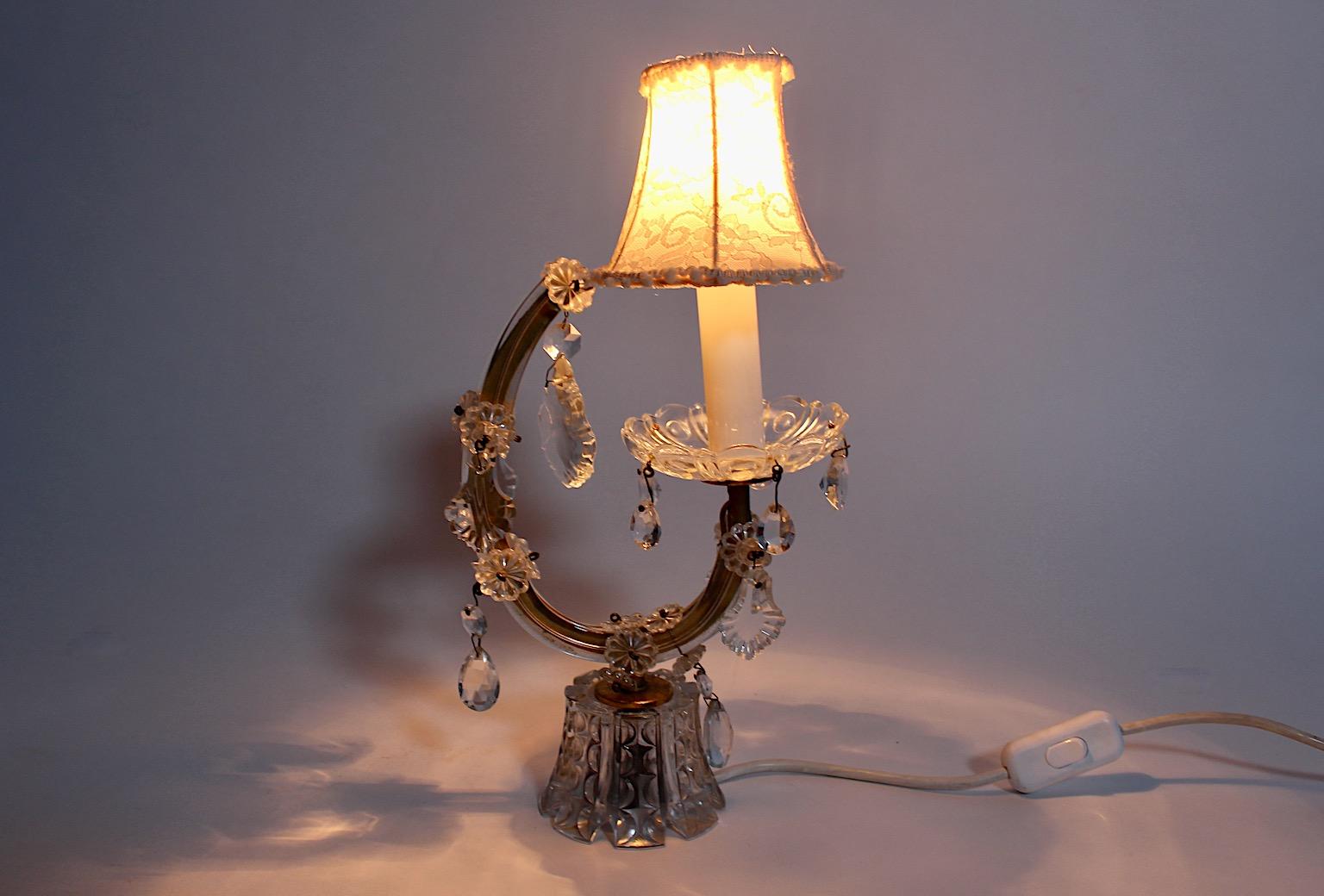 Paire de lampes de bureau vintage en verre transparent et laiton blanc mi-siècle moderne, Autriche, 1960 en vente 6
