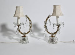 Mid Century Modern Vintage Pair Clear Glass White Brass Table Lamps 1960 Austria