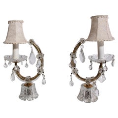 Mid Century Modern Vintage Pair Clear Glass White Brass Table Lamps 1960 Austria