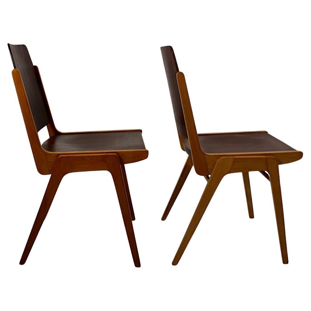 Mid Century Modern Vintage Pair Franz Schuster Bicolor Dining Chairs 1959 Vienna