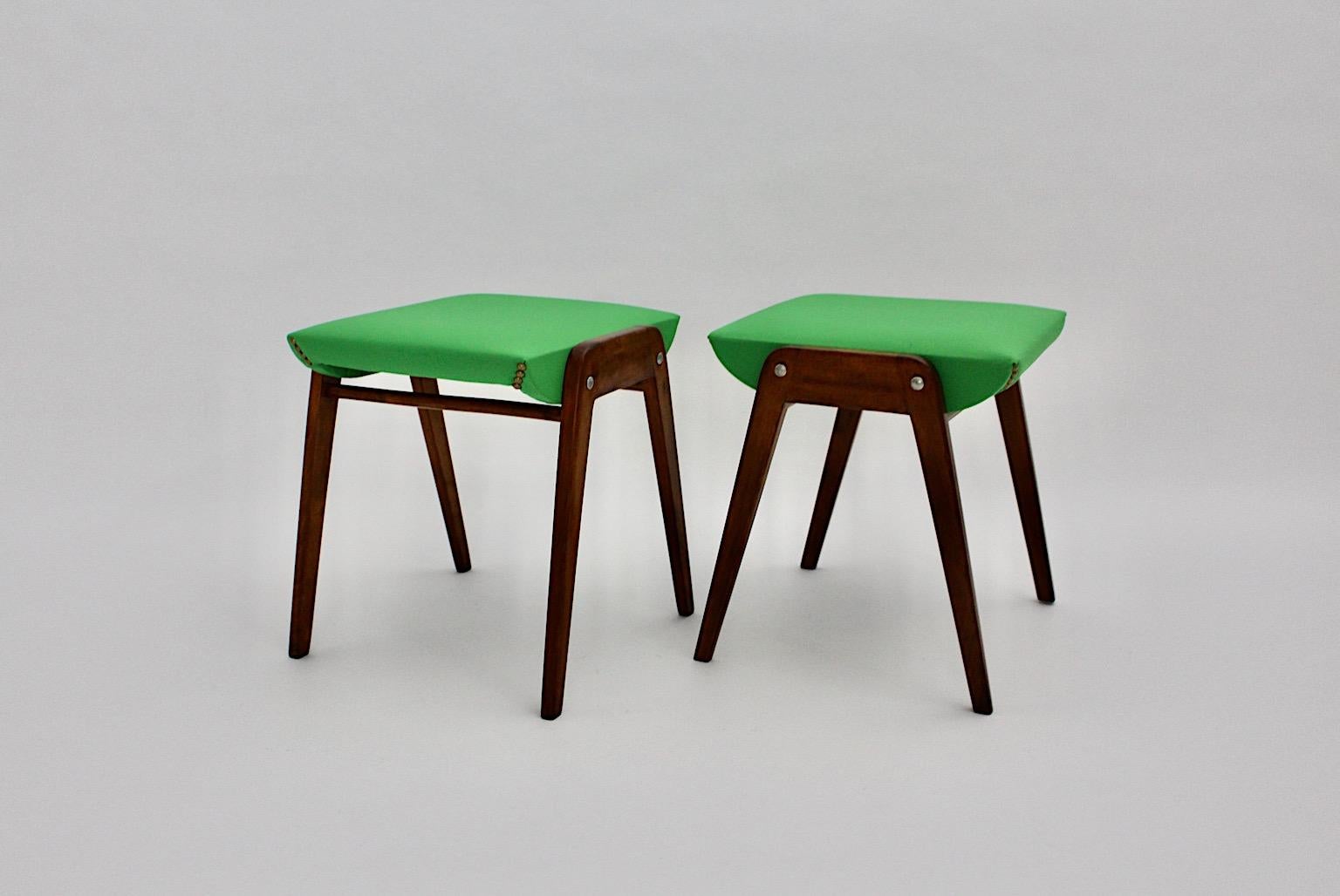 Mid Century Modern Vintage Pair of Beech Stools Roland Rainer c. 1955 Austria For Sale 1