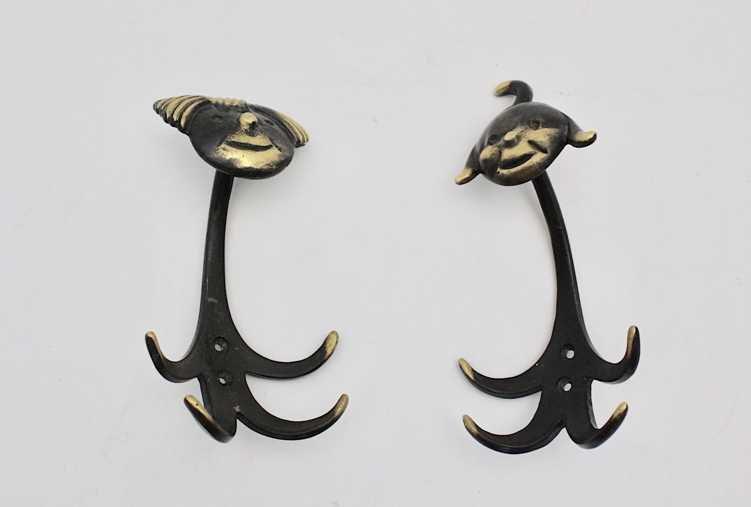 Mid-Century Modern Vintage Pair of Brass Wall Hooks Walter Bosse, 1950s, Austria For Sale 5