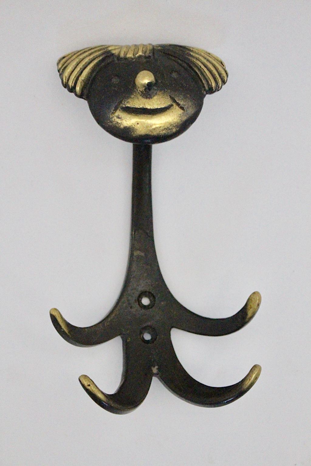 Mid-Century Modern Vintage Pair of Brass Wall Hooks Walter Bosse, 1950s, Austria For Sale 8