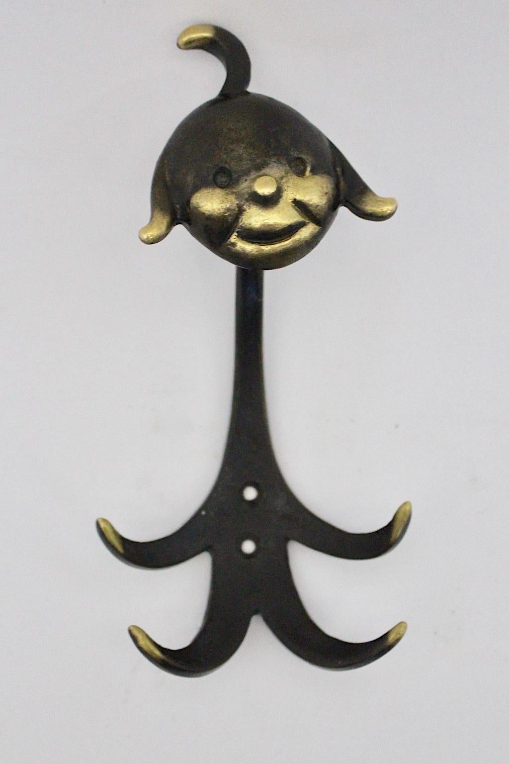 Mid-Century Modern Vintage Pair of Brass Wall Hooks Walter Bosse, 1950s, Austria For Sale 9