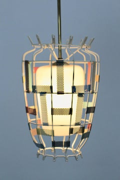 Mid Century Modern Vintage Pastel Color Chandelier Glass Metal 1950s