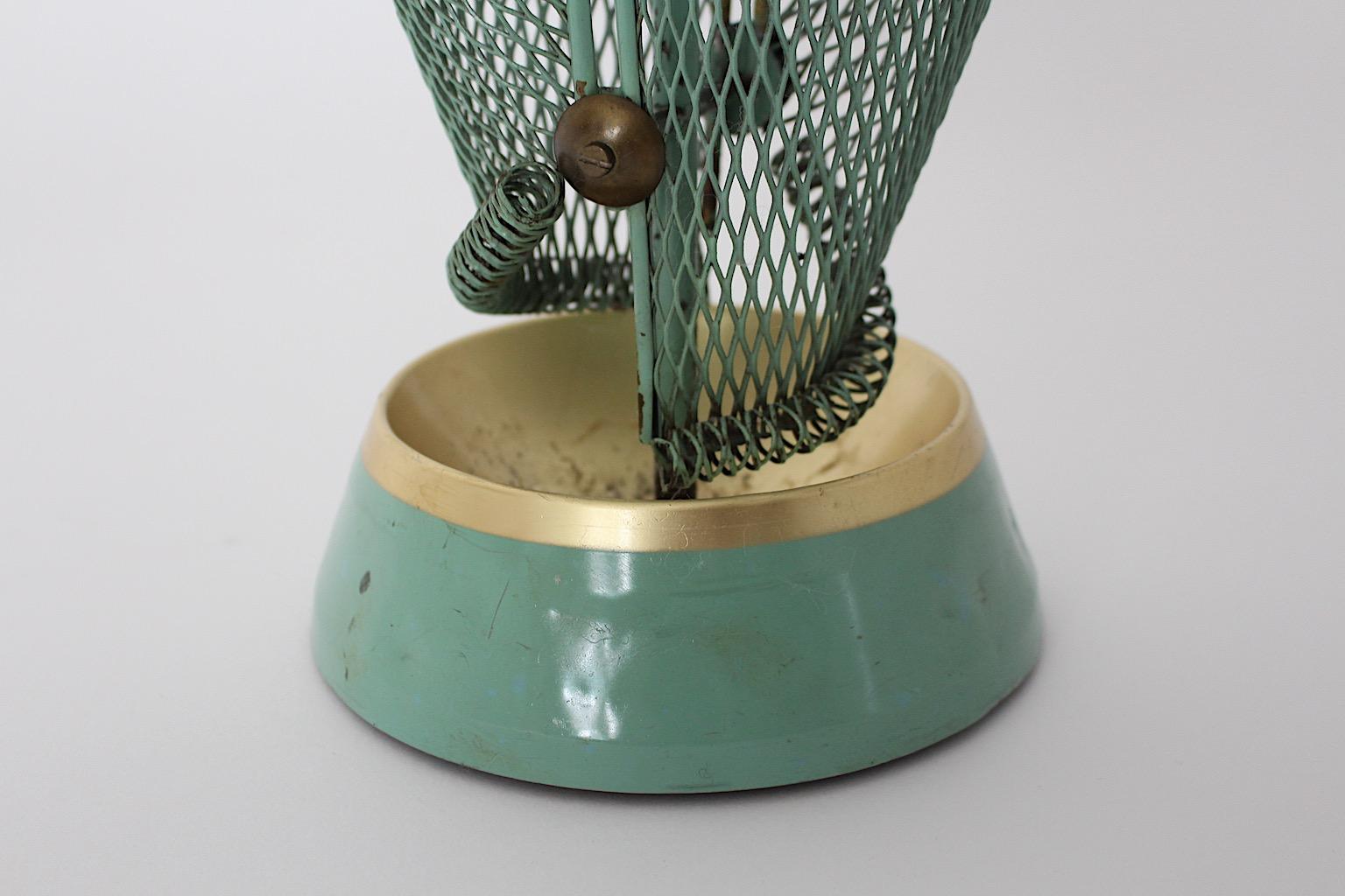 Mid Century Modern Vintage Pastel Green Mesh Metal Umbrella Stand Cane Holder  For Sale 5