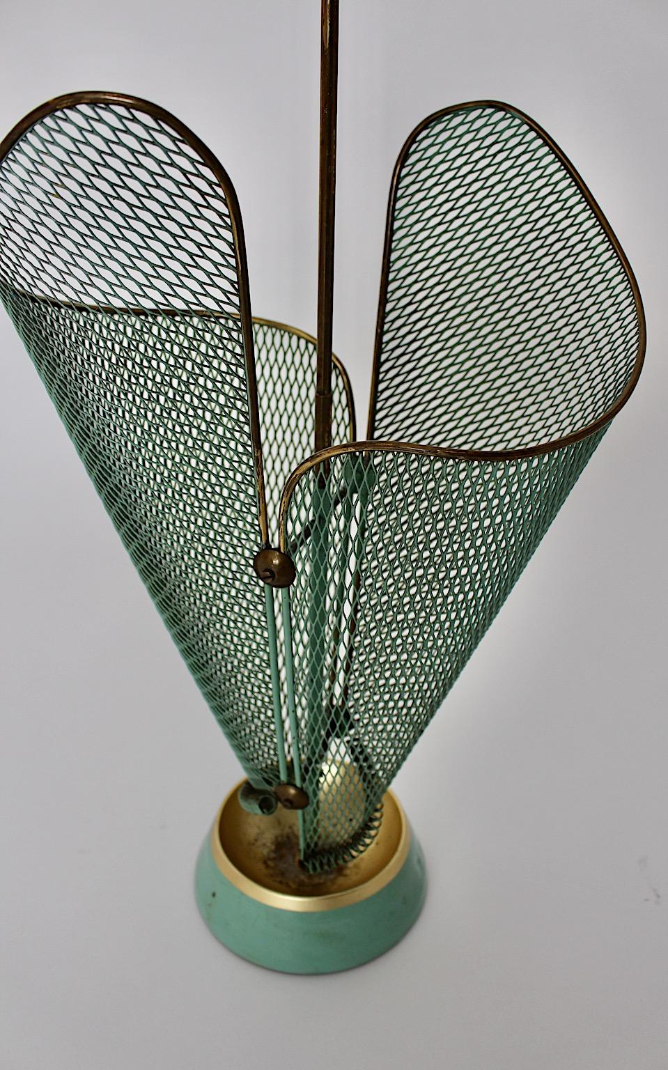 Mid Century Modern Vintage Pastel Green Mesh Metal Umbrella Stand Cane Holder  For Sale 2