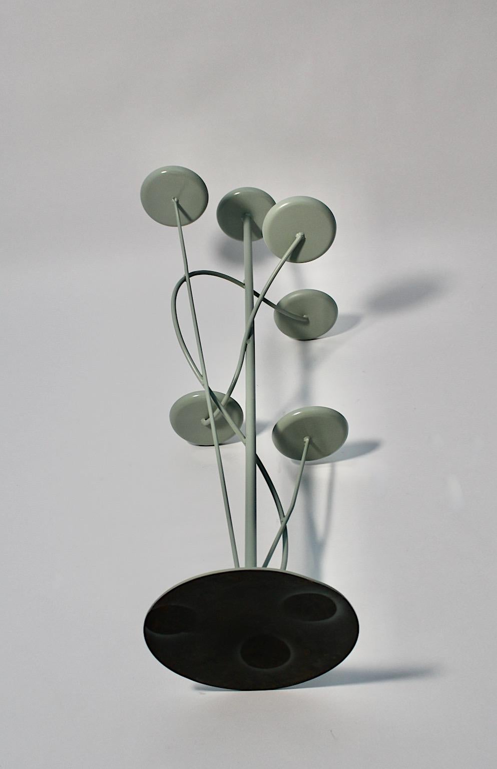 Mid Century Modern Vintage Pastel Green Metal Flower Stand Flower Rack 1950s For Sale 3