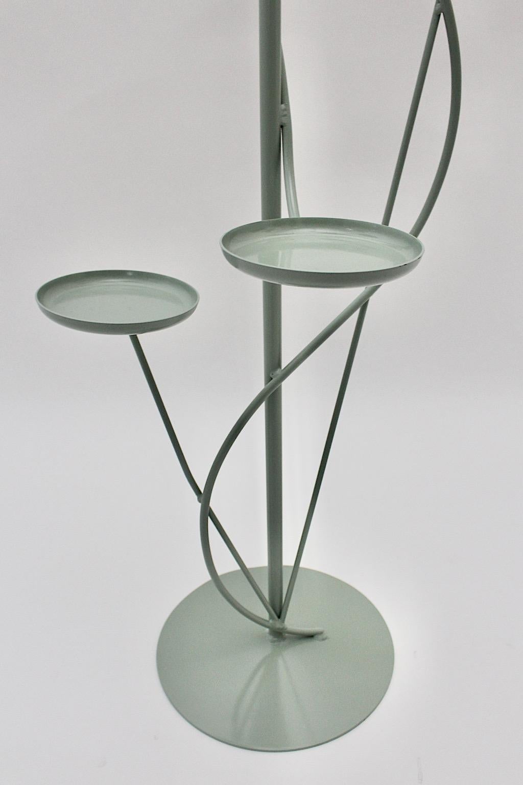 Austrian Mid Century Modern Vintage Pastel Green Metal Flower Stand Flower Rack 1950s For Sale
