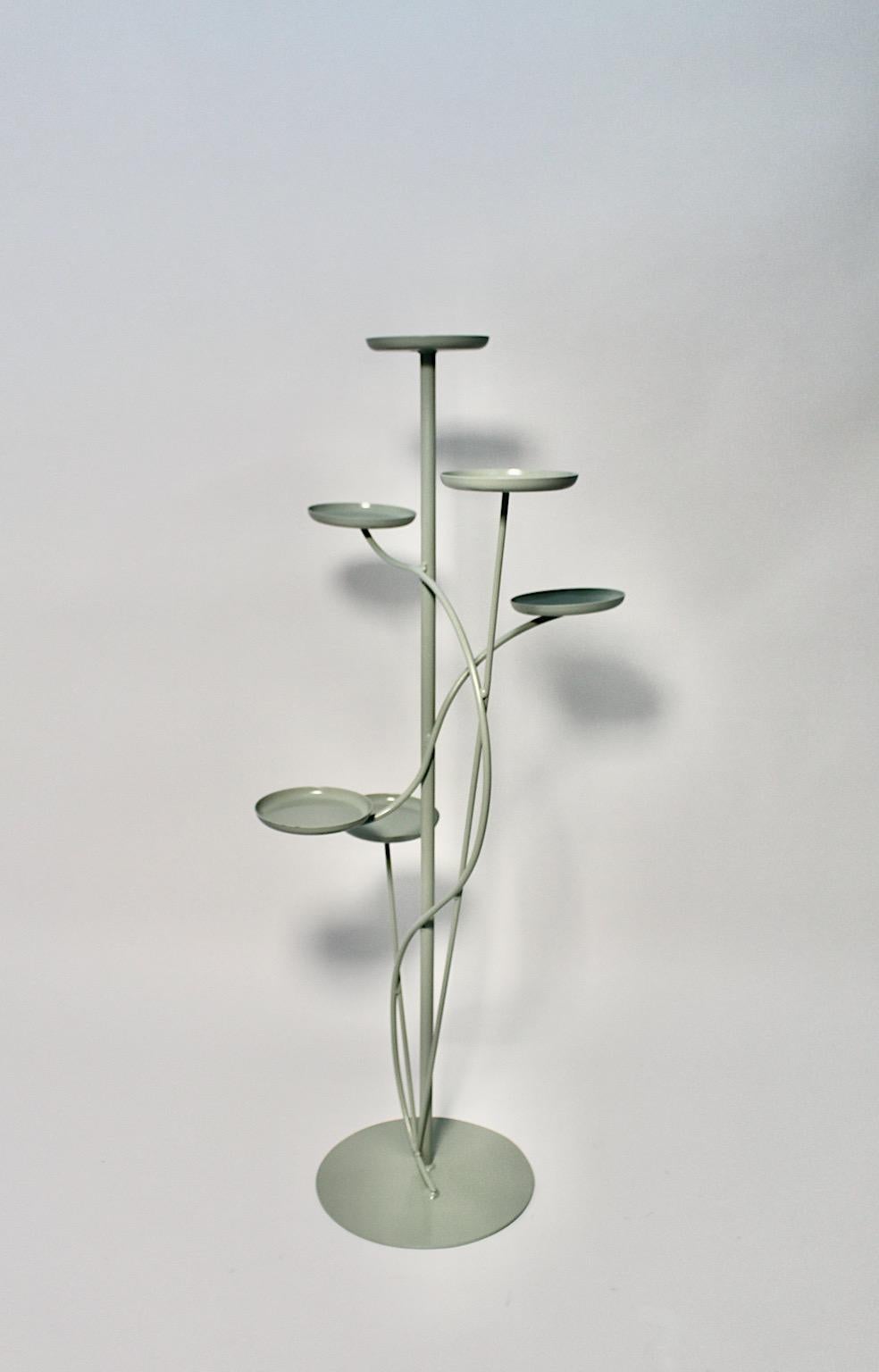 Mid-20th Century Mid Century Modern Vintage Pastel Green Metal Flower Stand Flower Rack 1950s For Sale