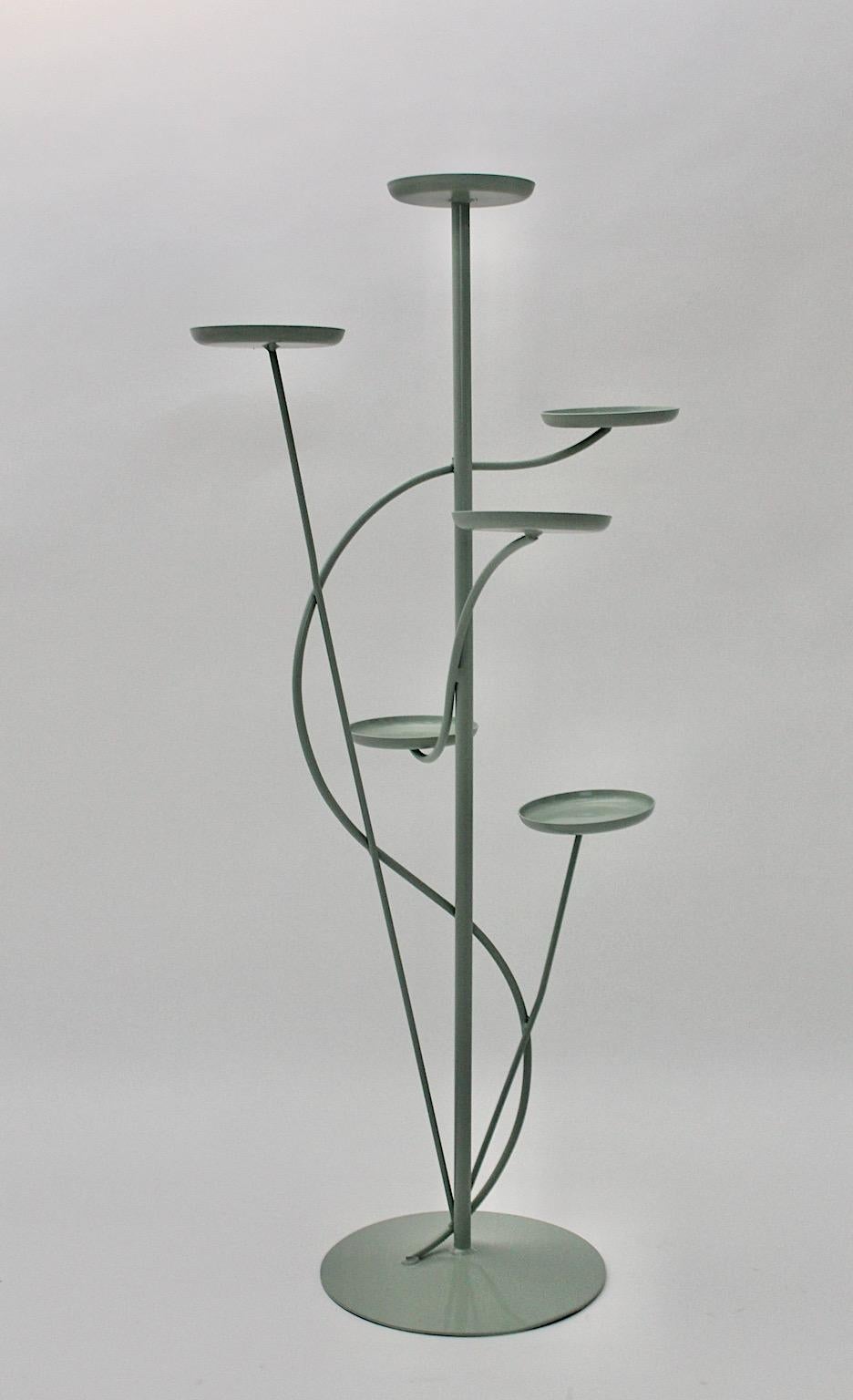 Mid Century Modern Vintage Pastel Green Metal Flower Stand Flower Rack 1950s For Sale 1