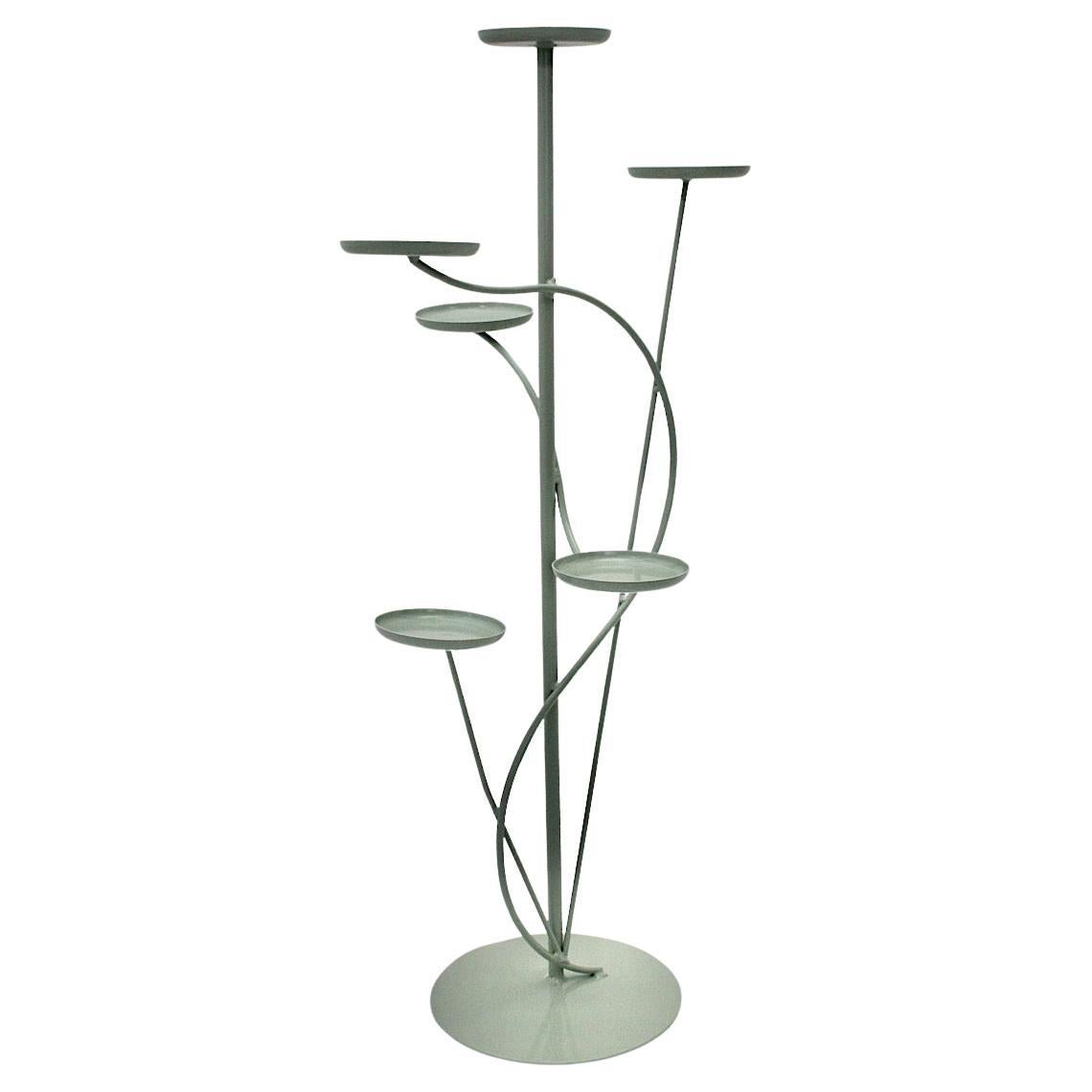 Mid Century Modern Vintage Pastel Green Metal Flower Stand Flower Rack 1950s