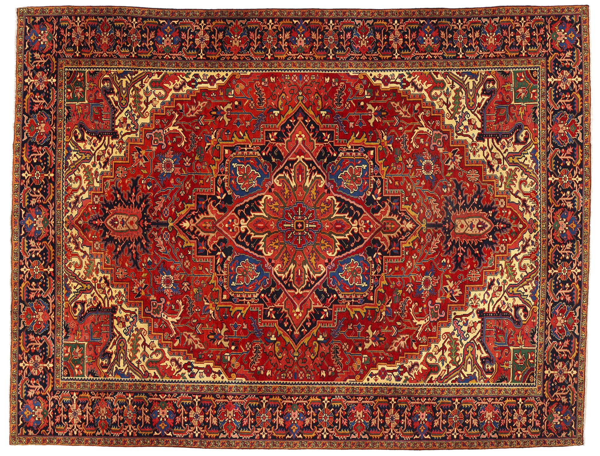 Mid-Century Modern Vintage Persian Heriz Rug, 09'11 x 13'00 For Sale 3