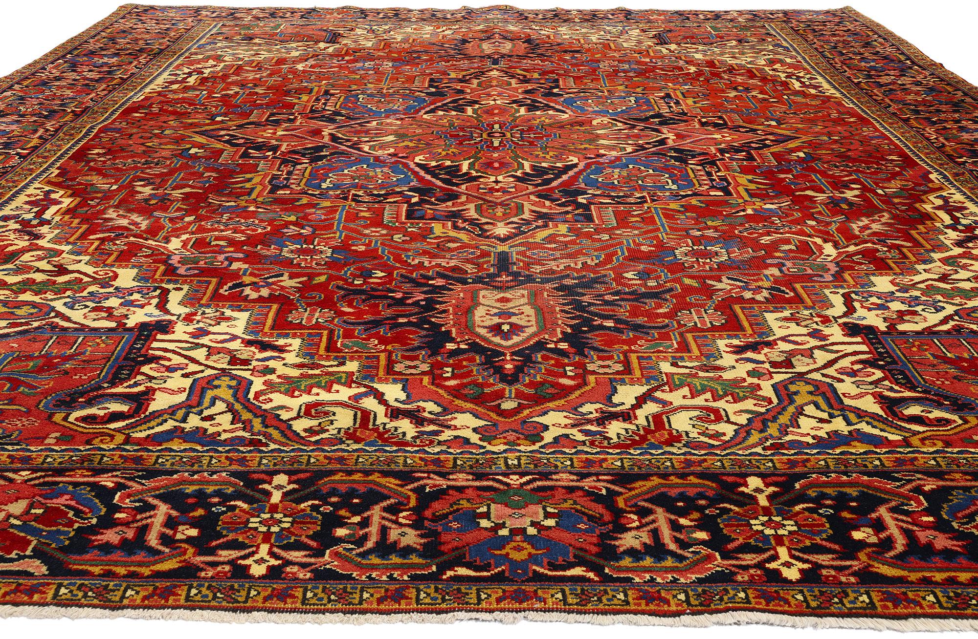Heriz Serapi Mid-Century Modern Vintage Persian Heriz Rug, 09'11 x 13'00 For Sale