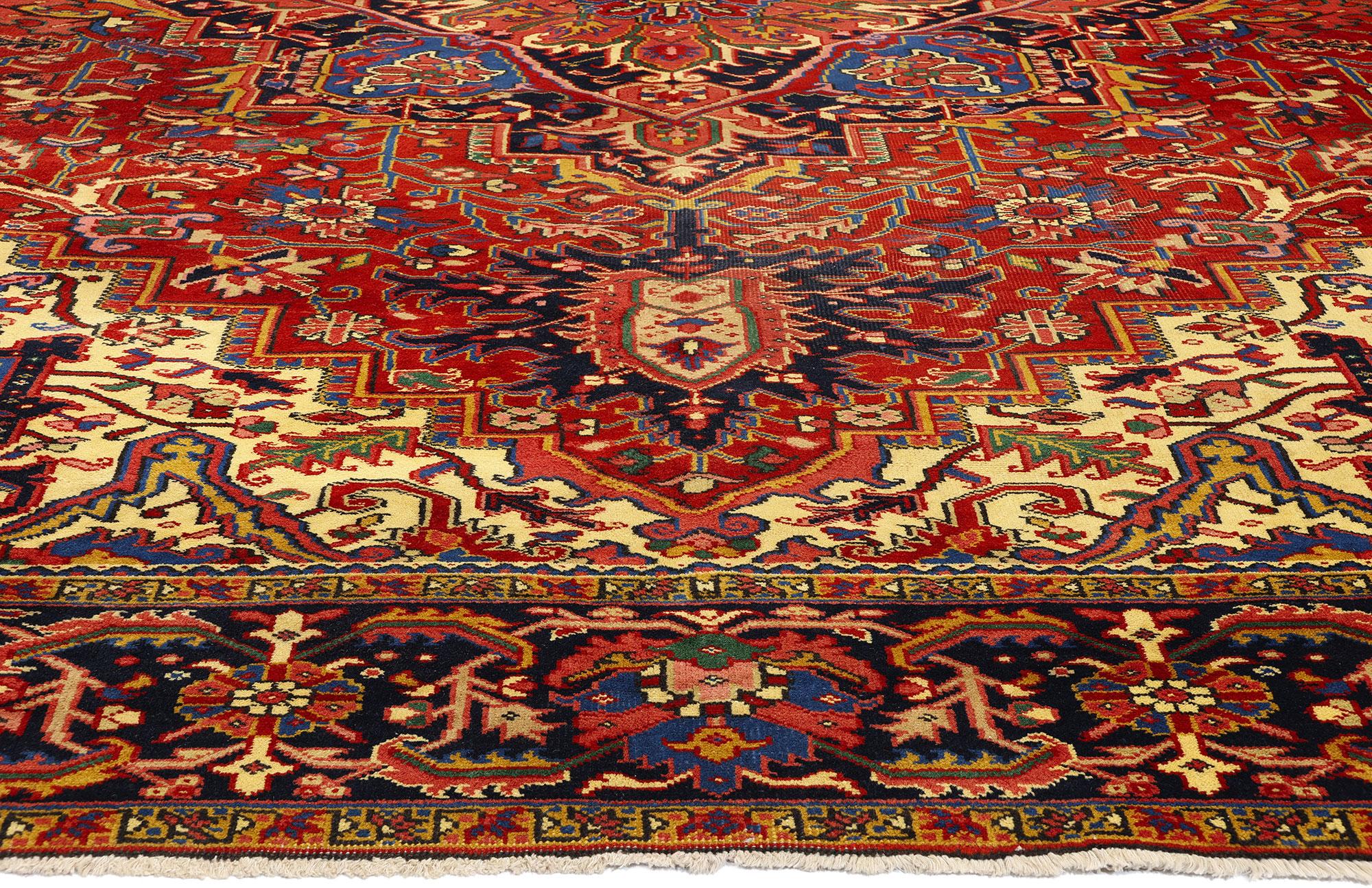 Hand-Knotted Mid-Century Modern Vintage Persian Heriz Rug, 09'11 x 13'00 For Sale