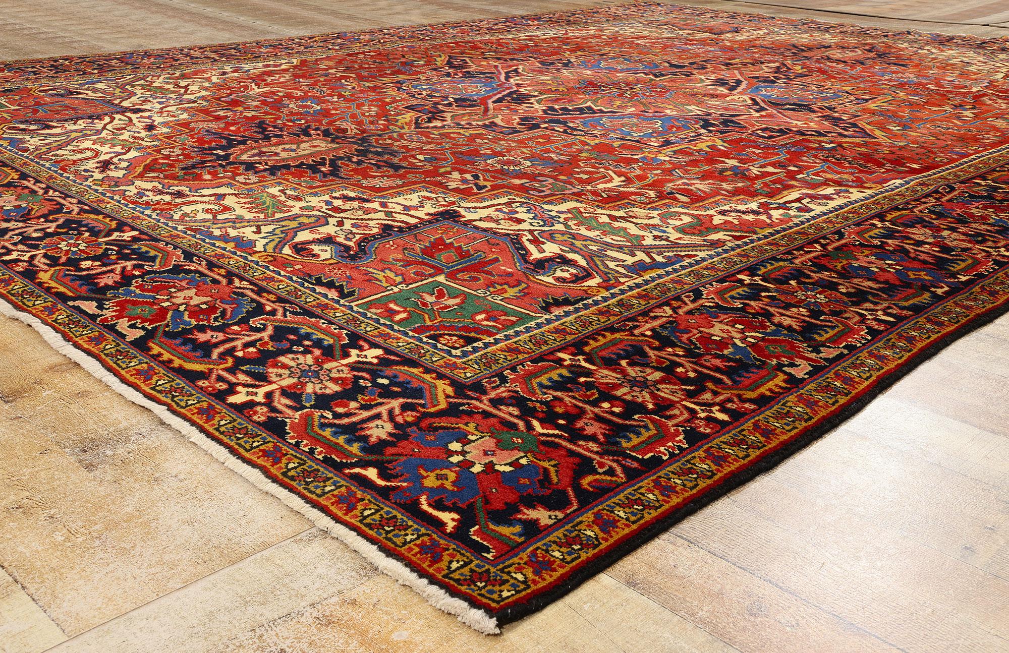Wool Mid-Century Modern Vintage Persian Heriz Rug, 09'11 x 13'00 For Sale