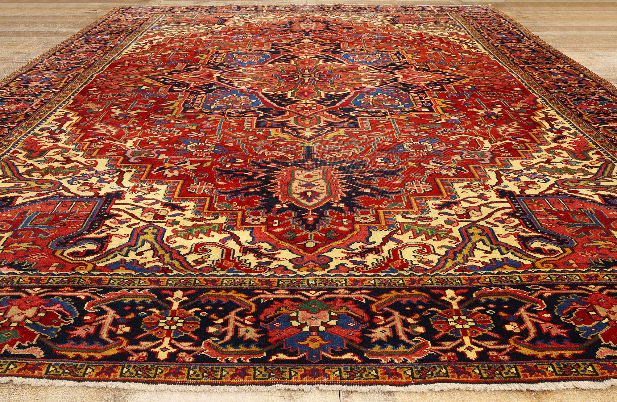 Mid-Century Modern Vintage Persian Heriz Rug, 09'11 x 13'00 For Sale 1