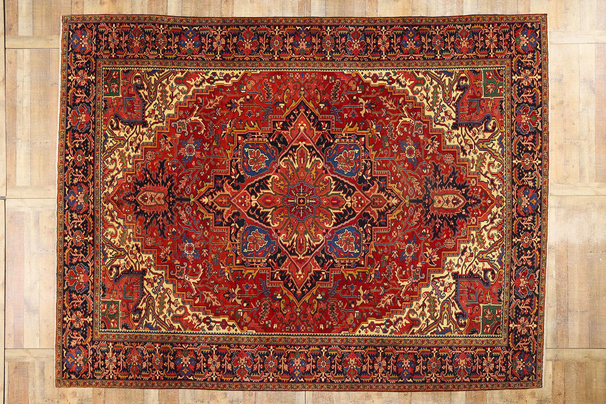 Mid-Century Modern Vintage Persian Heriz Rug, 09'11 x 13'00 For Sale 2
