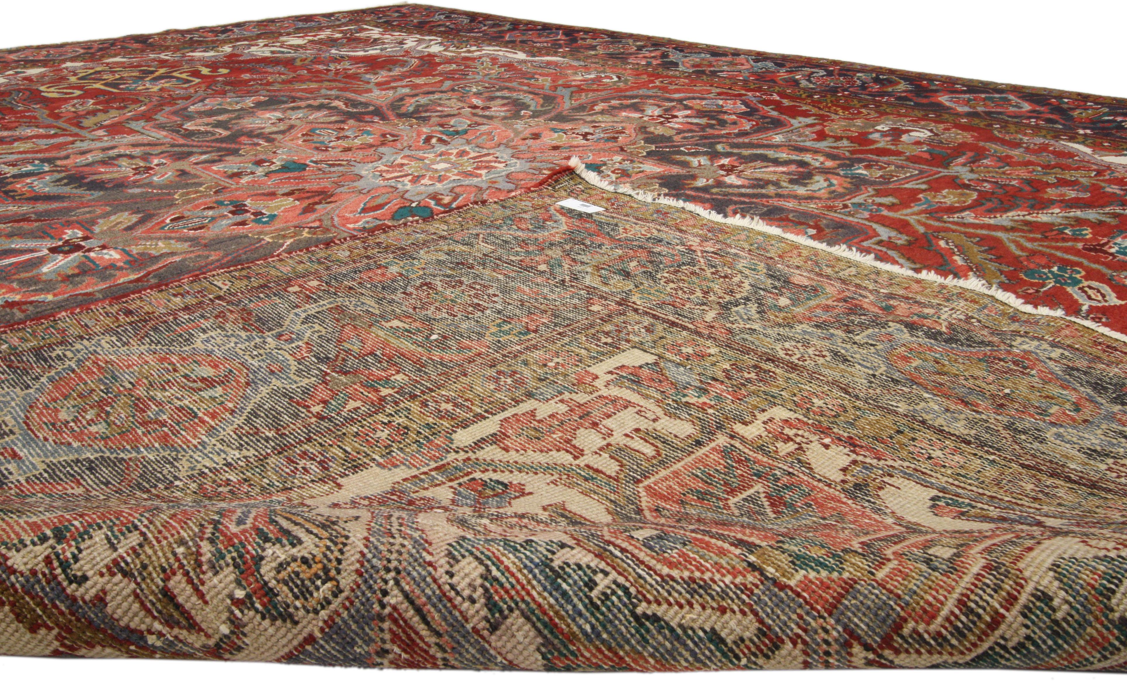 Hand-Knotted Mid-Century Modern Vintage Persian Heriz Rug with Craftsman Style For Sale