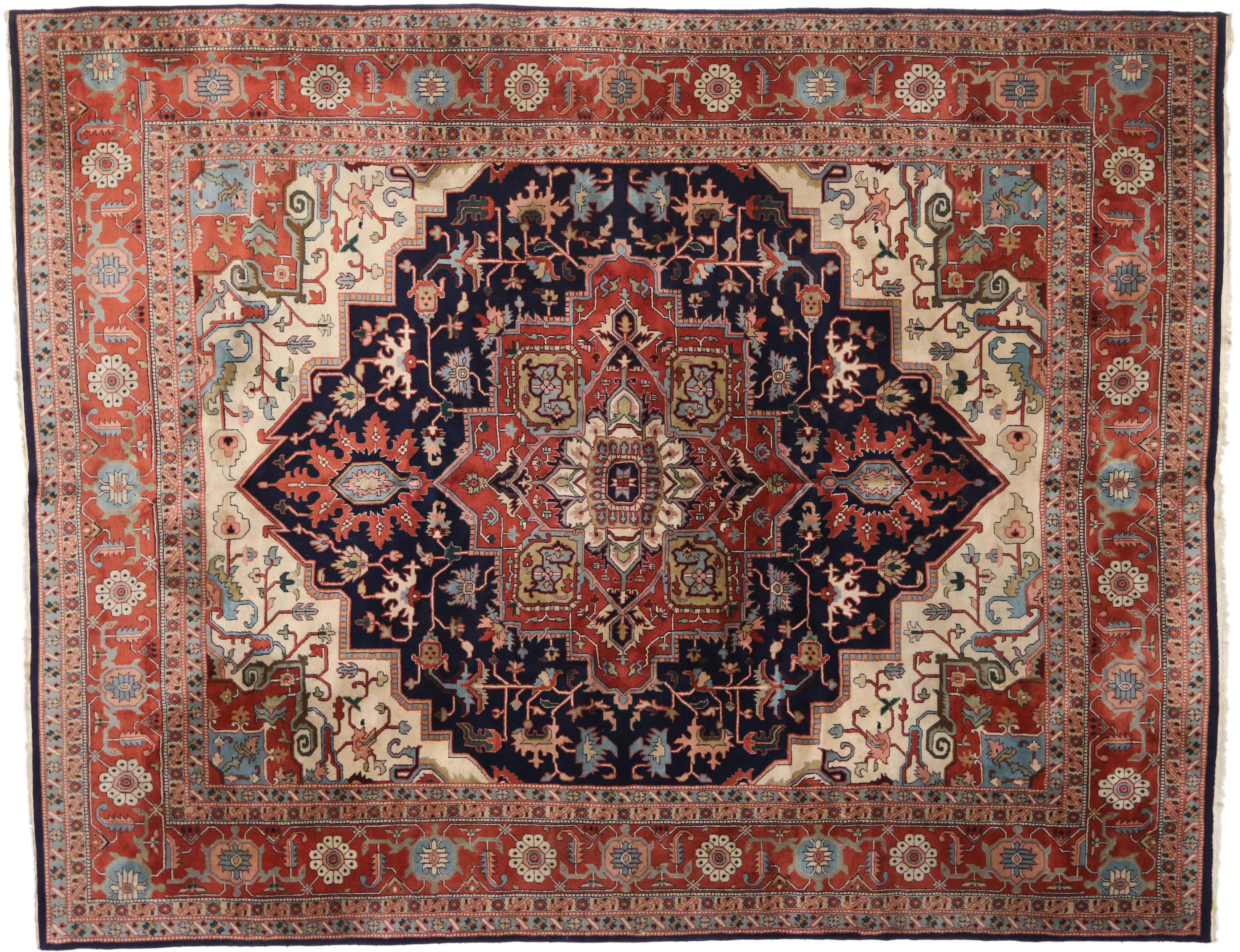 Hand-Knotted Vintage Persian Heriz Rug with Modern English Manor Style For Sale