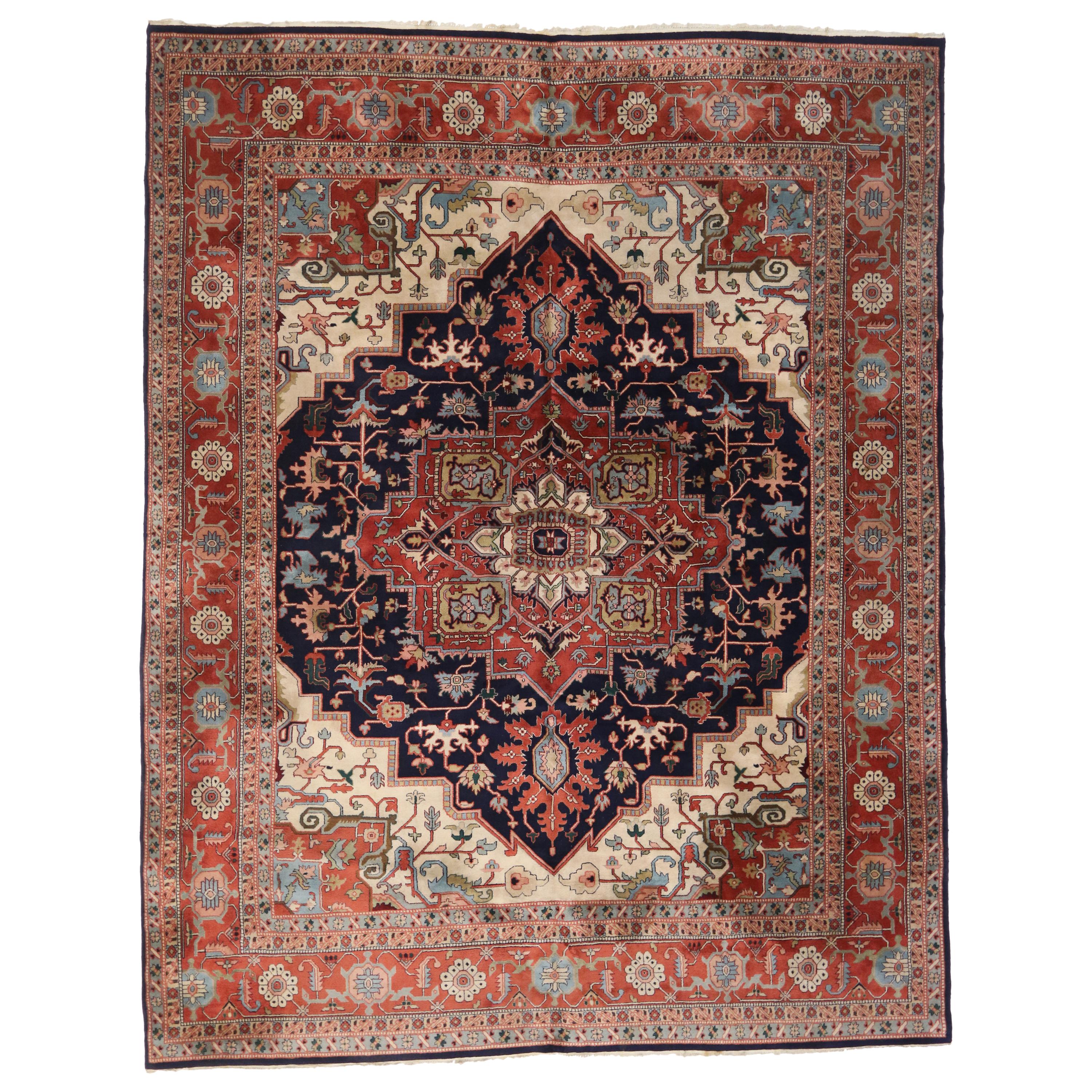 Vintage Persian Heriz Rug with Modern English Manor Style For Sale