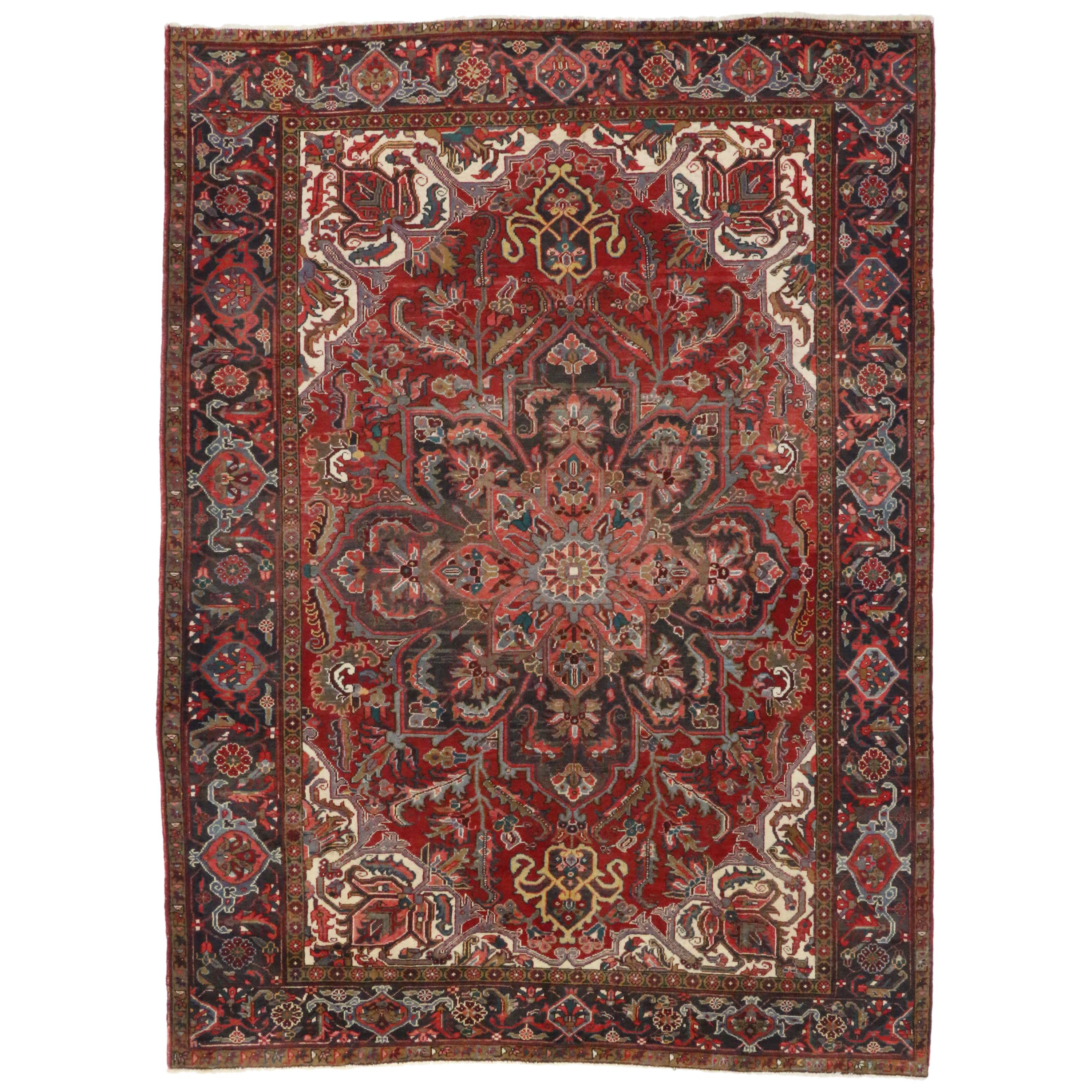 Mid-Century Modern Vintage Persian Heriz Rug with Craftsman Style For Sale