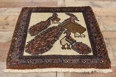 Mid-Century Modern Vintage Persian Rug with Peacocks, Tapestry Wall Hanging