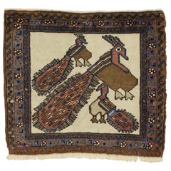 Mid-Century Modern Retro Persian Rug with Peacocks, Tapestry Wall Hanging