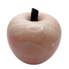 Mid Century Modern Vintage Pink Stone Carved Apple Paper Weight - Italy