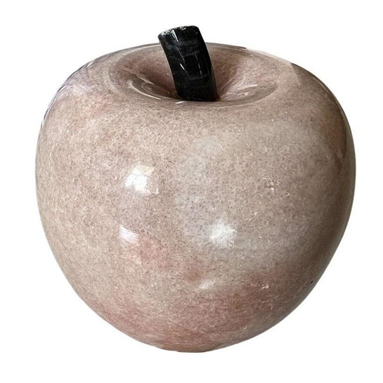 Italian Mid Century Modern Vintage Pink Stone Carved Apple Paper Weight - Italy For Sale