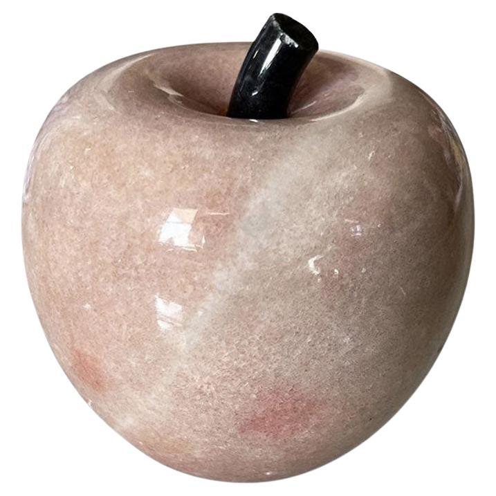 Mid Century Modern Vintage Pink Stone Carved Apple Paper Weight - Italy For Sale