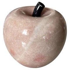 Mid Century Modern Vintage Pink Stone Carved Apple Paper Weight - Italy