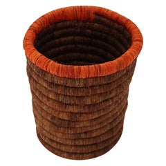 Mid Century Modern Vintage Raffia Sisal Brown Orange Basket Austria 1950s