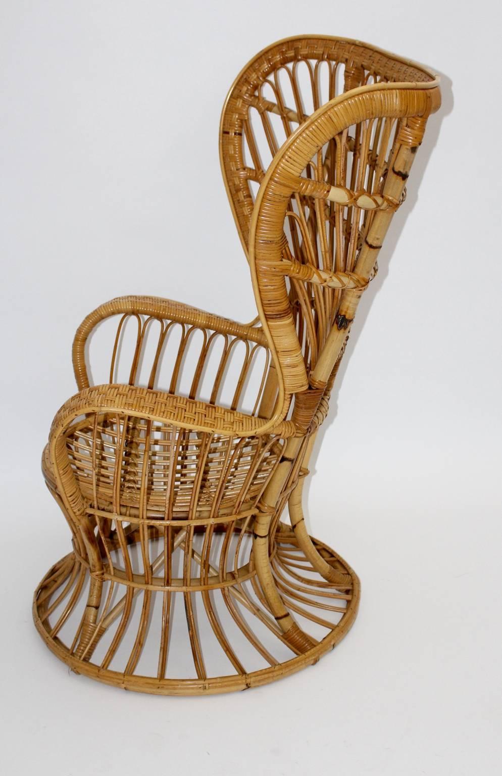 Riviera Style Organic Vintage Six Rattan Lounge Chairs Gio Ponti Lio Carminati  In Good Condition For Sale In Vienna, AT