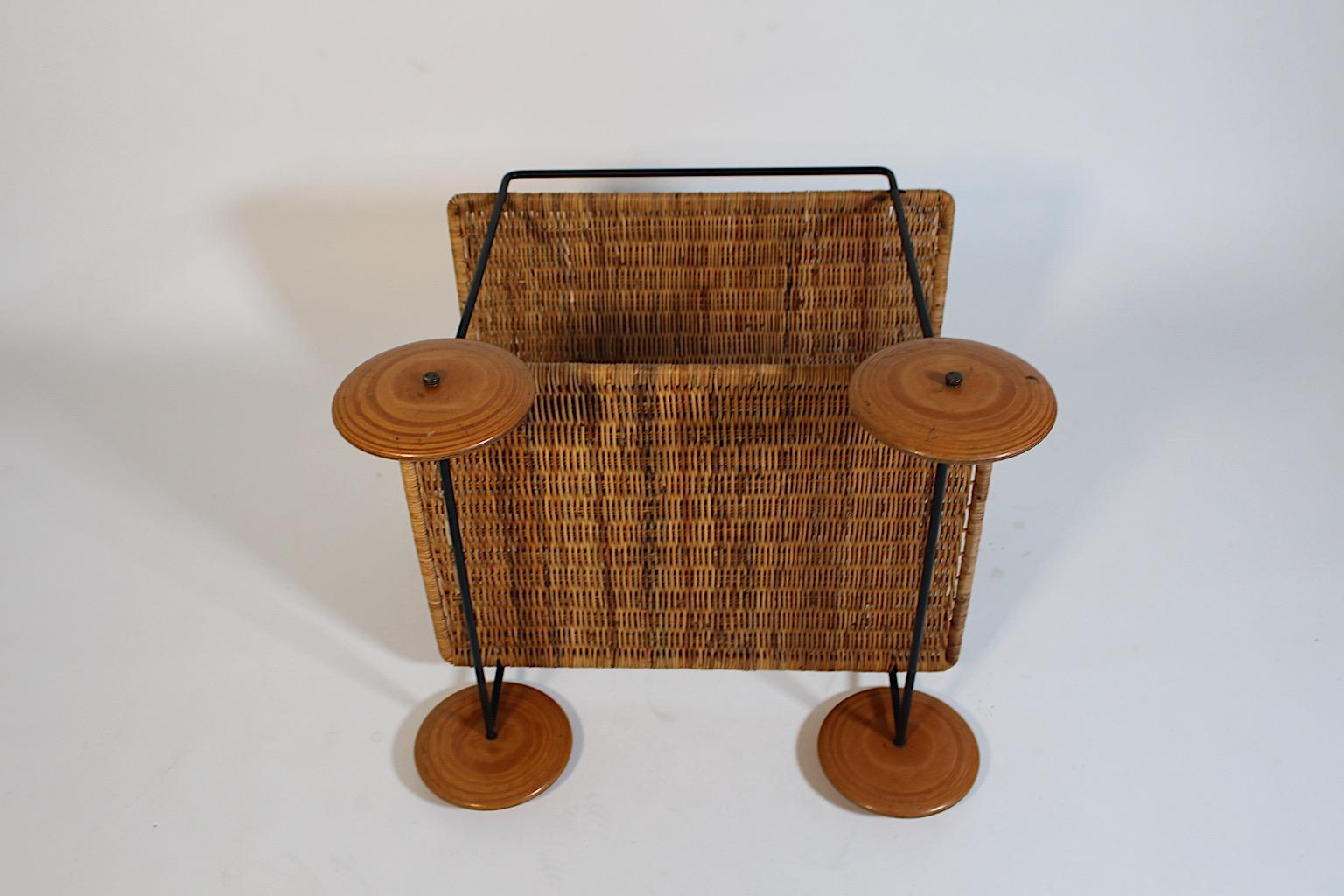 Mid Century Modern Vintage Rattan Buche Bar Cart Carl Auböck 1951 Wien im Angebot 4