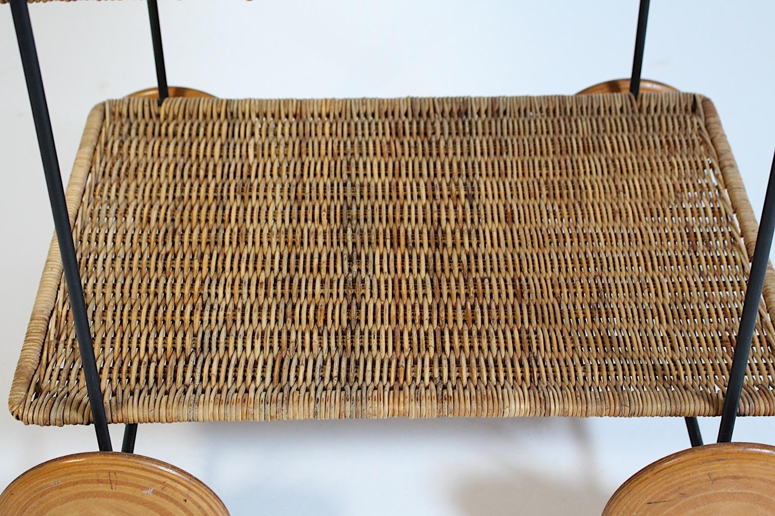 Mid Century Modern Vintage Rattan Buche Bar Cart Carl Auböck 1951 Wien im Angebot 6