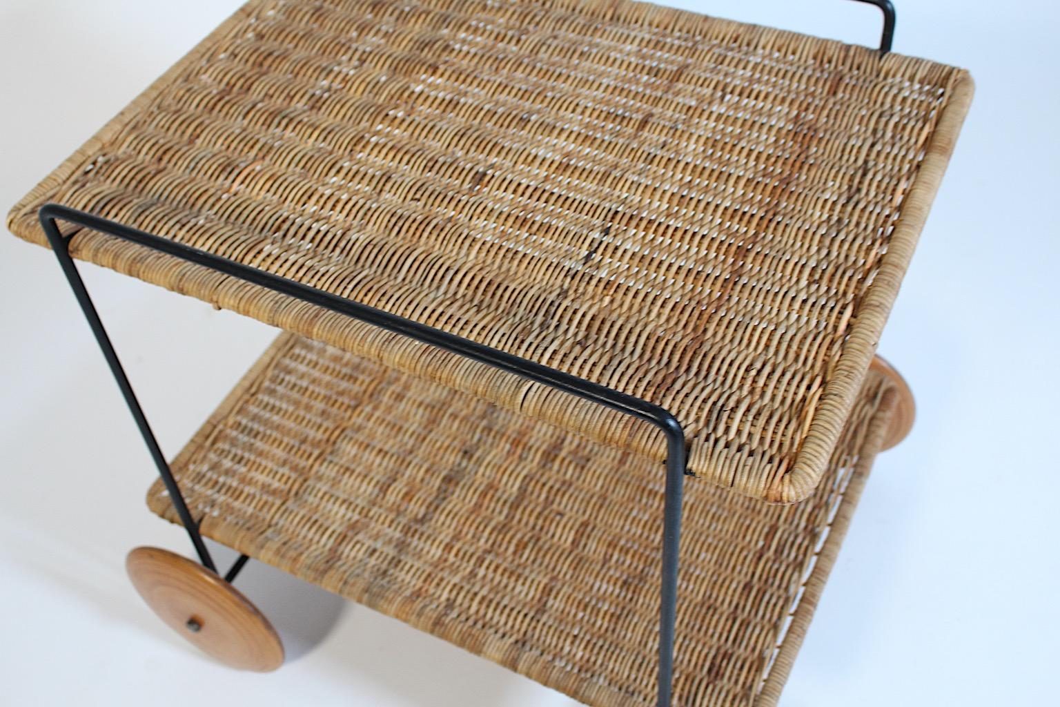 Mid Century Modern Vintage Rattan Buche Bar Cart Carl Auböck 1951 Wien im Angebot 7